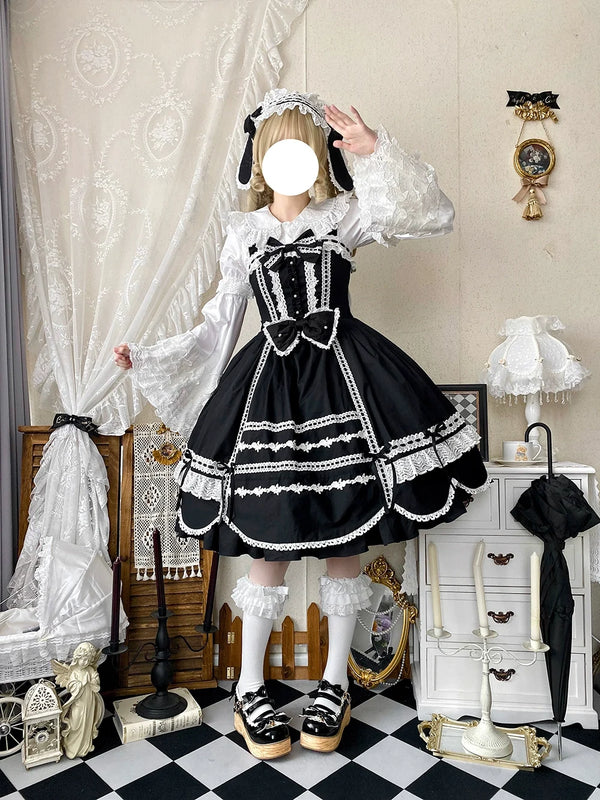 Miss Point - Vintage Petal Rabbit - Cotton Old School Lolita JSK Dress, Petal-Shaped Hem