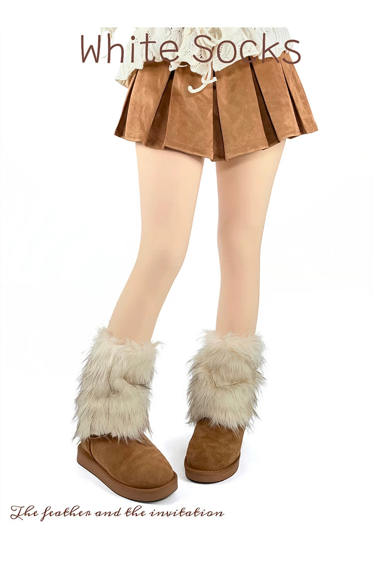 White Socks - Y2K Fuzzy - Off-White and Black Fuzzy Leg Warmers