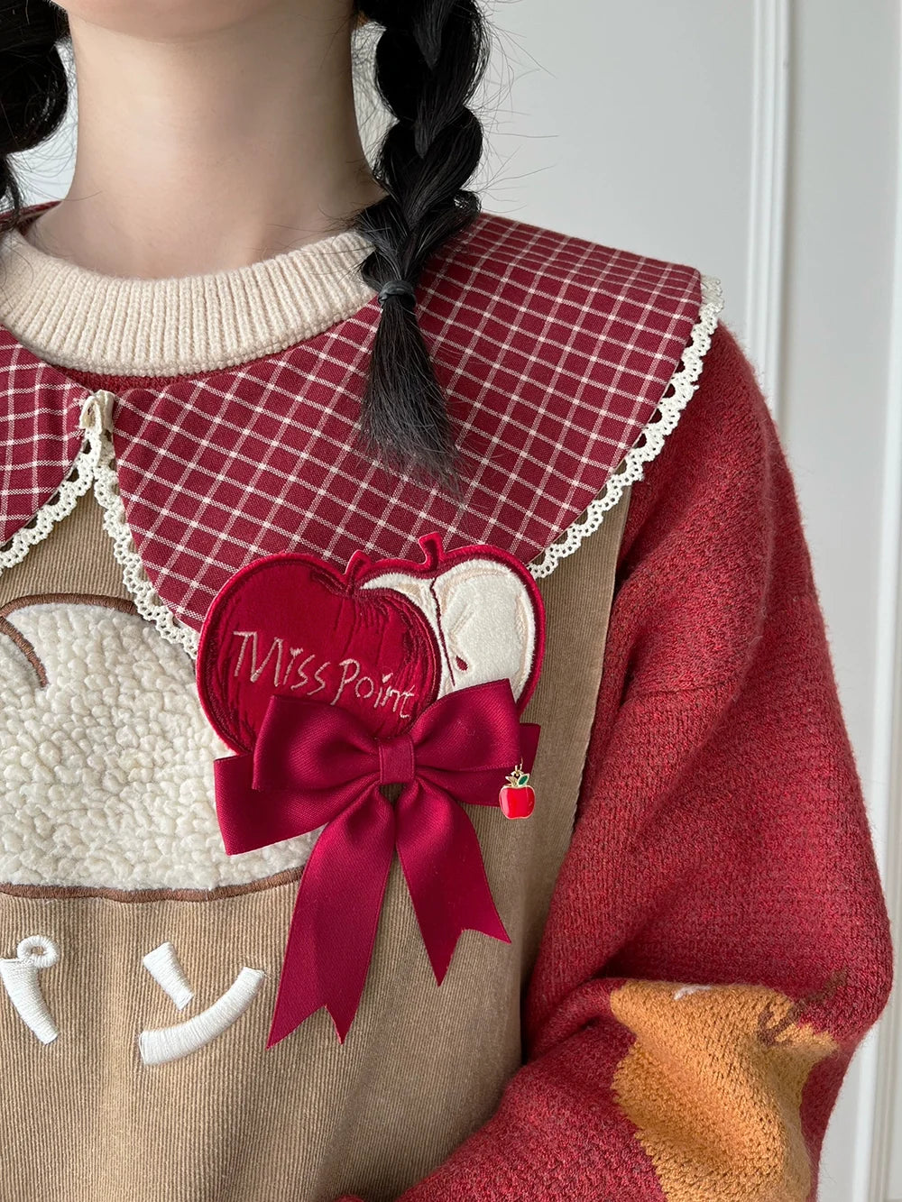 Miss Point - Chubby Fox in the Forest - Kawaii Lolita Accessories Knitted Fox Scarf Embroidered Faux Collar