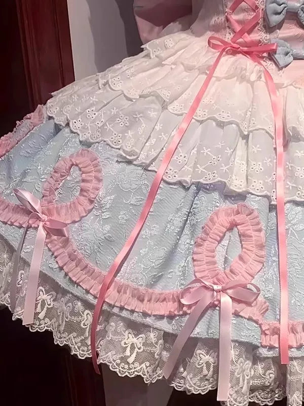 Creamy - Dollhouse Ribbons - Blue-and-Pink JSK Dress with Large Back Bow