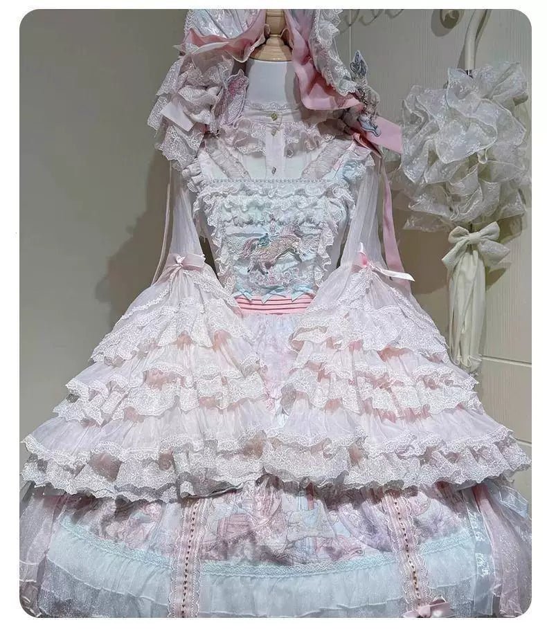 Sweetheart Dream Machine - Lace Bow - Long-Sleeve Blouse with Tiered Lace-Ruffle Sleeves