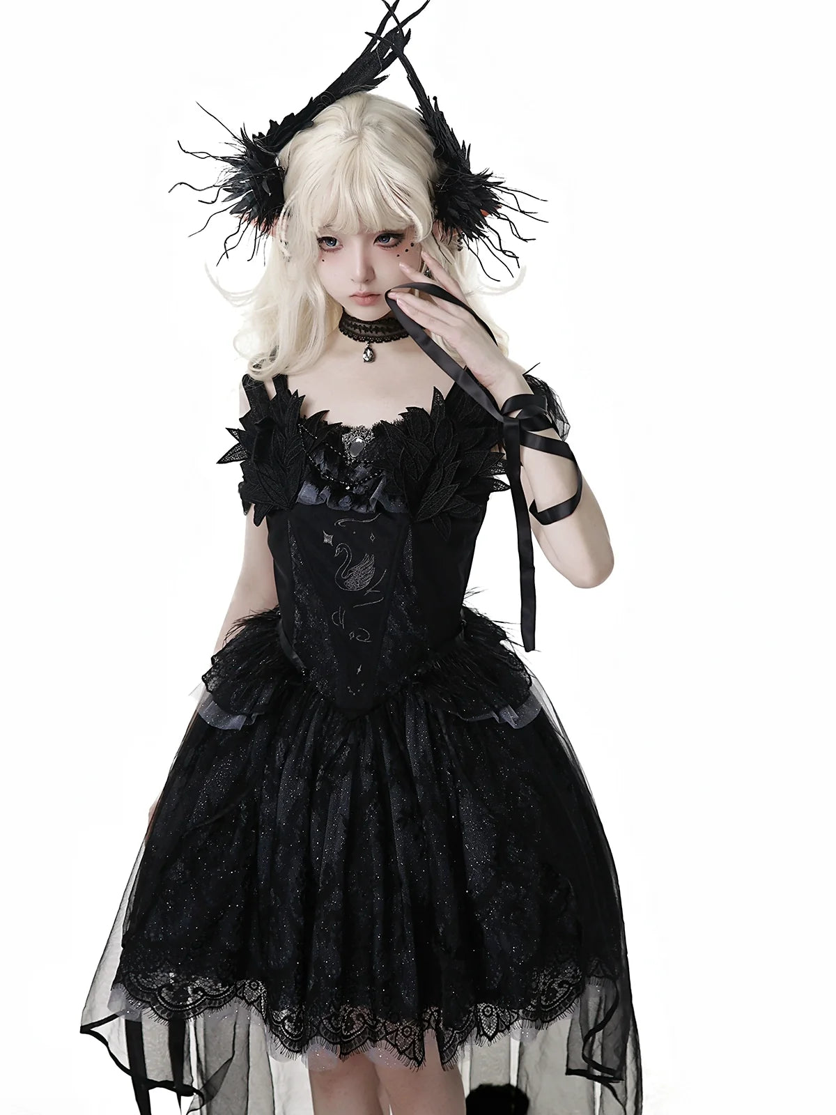 Your Princess - Star Swan Dream - Black Gothic Lolita JSK Dress, Swan Embroidery