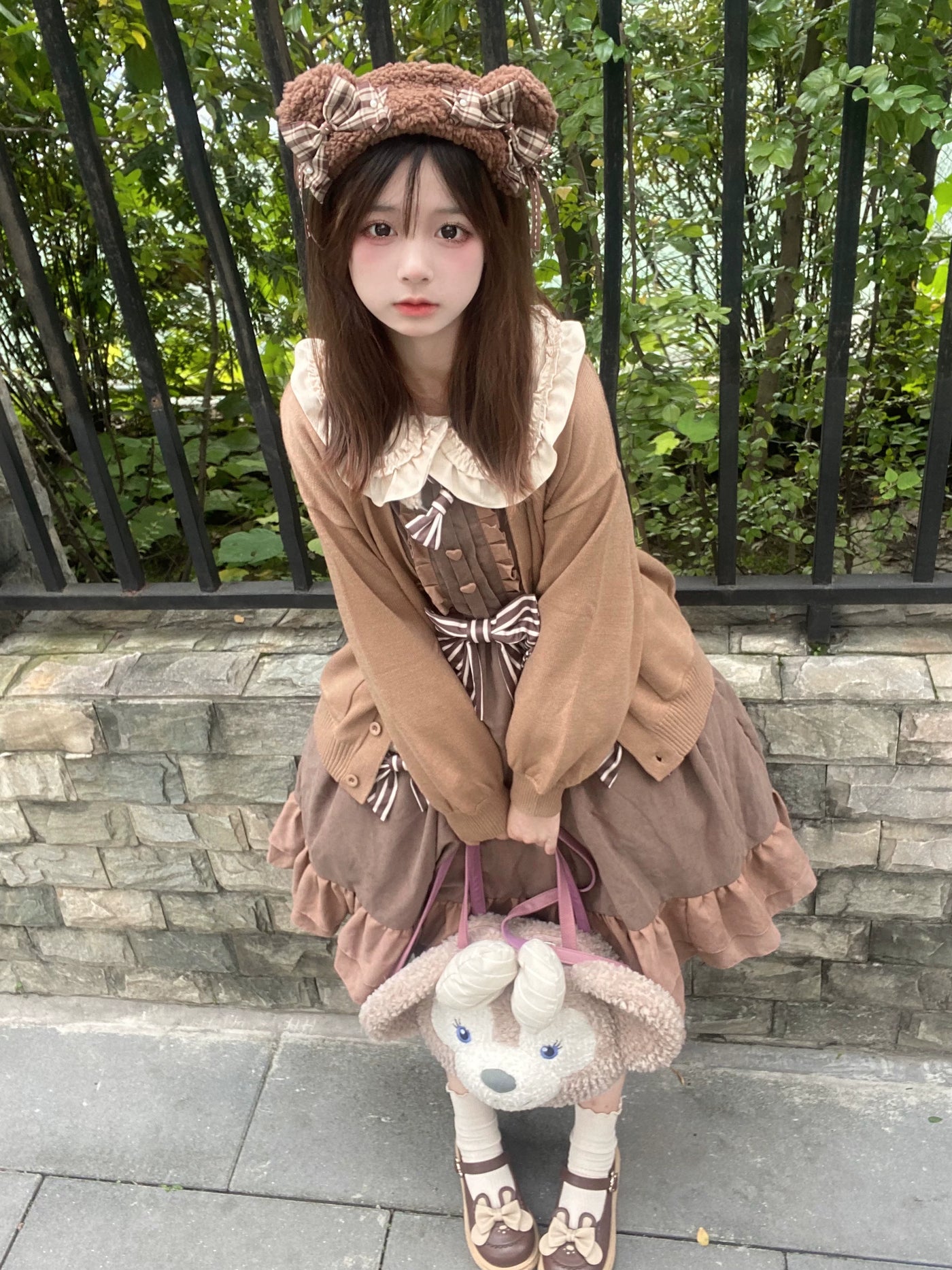 Tata Long Ear - Cocoa Bear - Cocoa Bear JSK with a Coordinated Ruffled Inner Layer