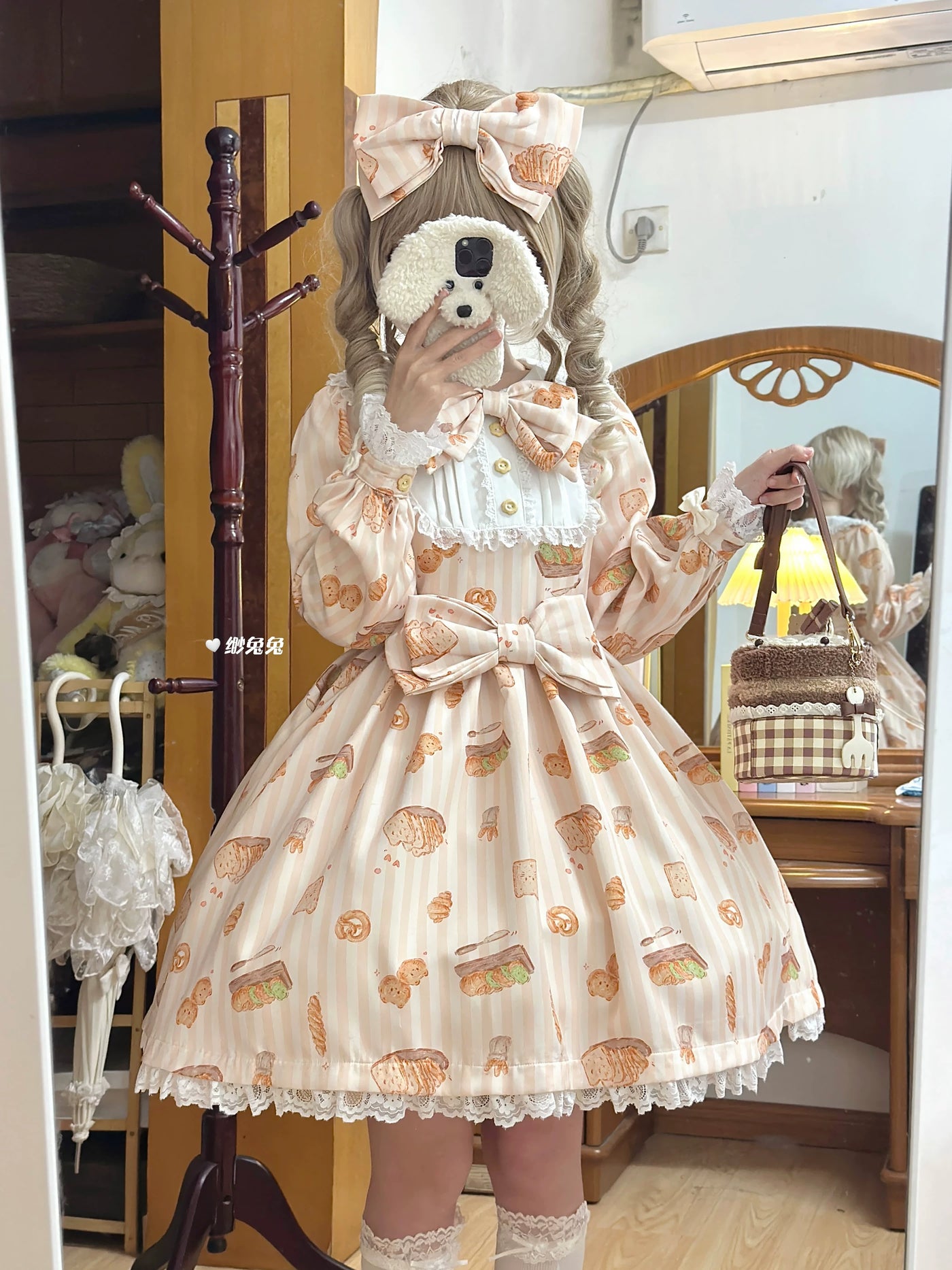 White Tea Story - Kitten Bread Sweet Lolita OP - Long-sleeve sweet