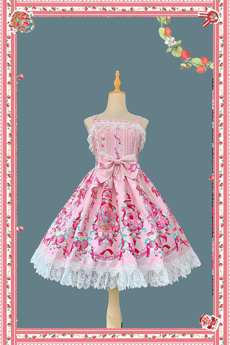 Strawberry Culinary Maiden - Sweet Lolita JSK Dress With Strawberry Floral Print Pink JSK S
