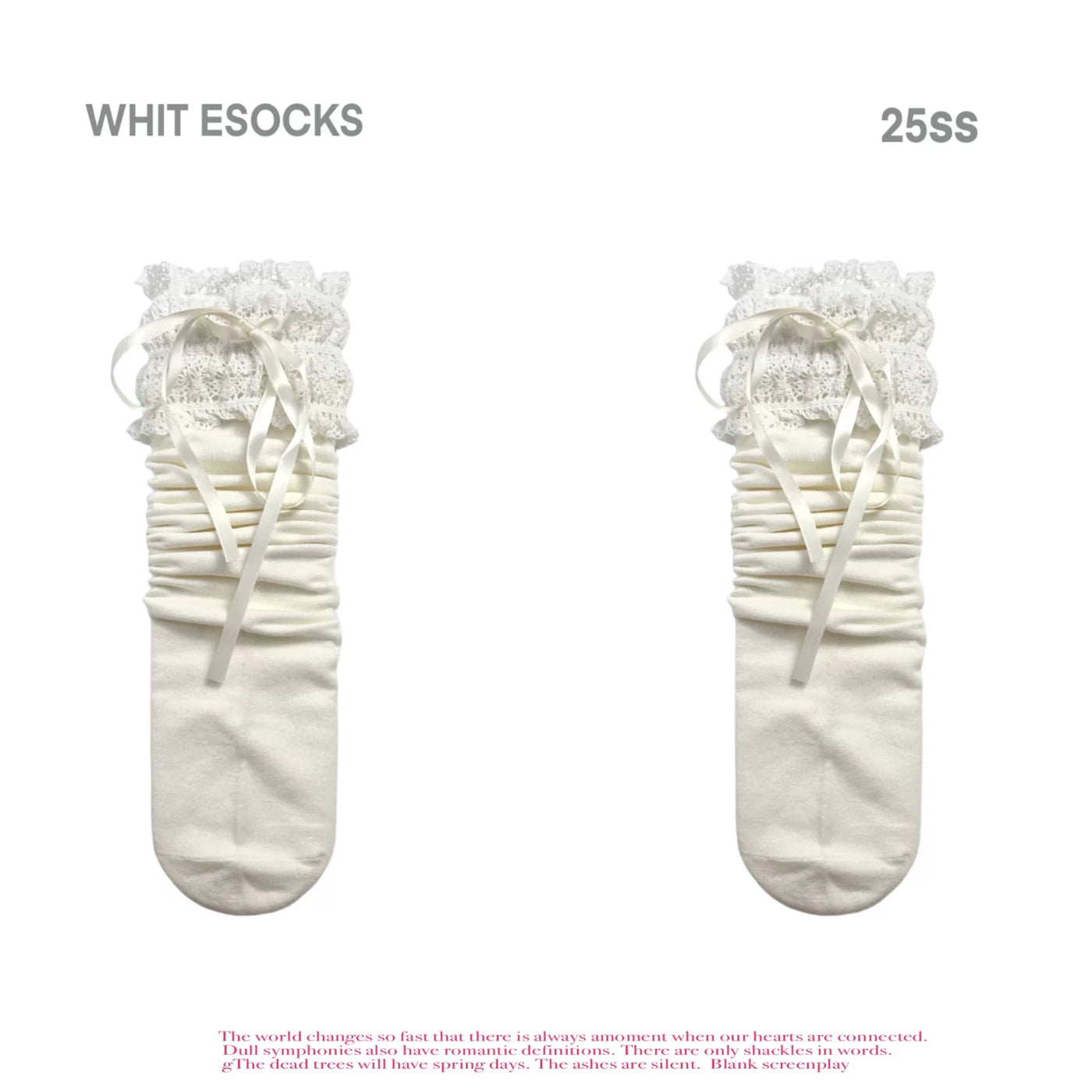 White Socks - Ballet Bow - Mid-calf socks with lace trim and ribbon-bow ties