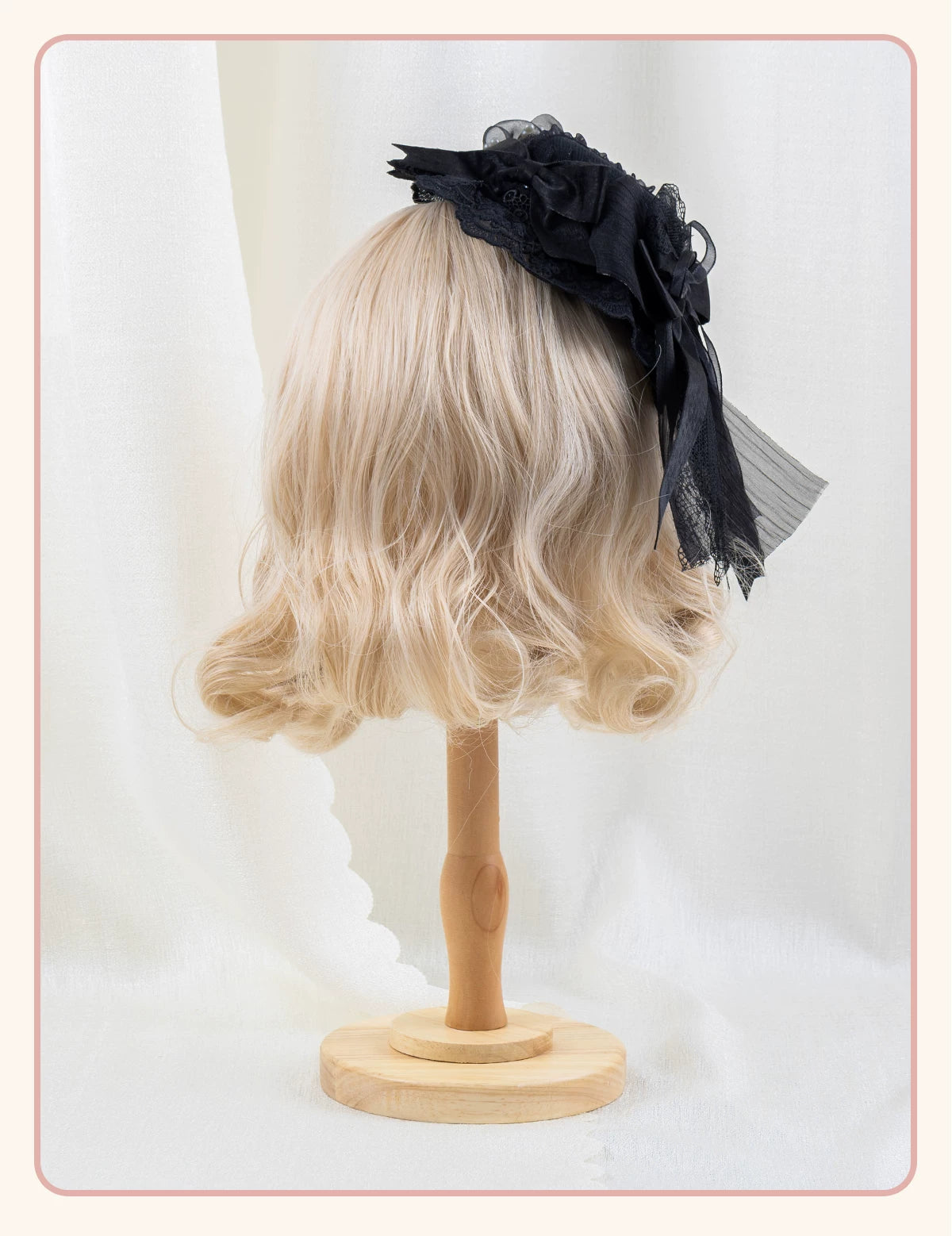 Stardust Rose - A035 Black Lace - Black Lace Headwear and Hand Sleeves with Ribbon Bows
