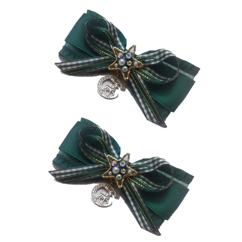 MoXiaoqing Handmade - Elegant Lolita Headdress - Dark Green Hair Accessories with Pearl Chain