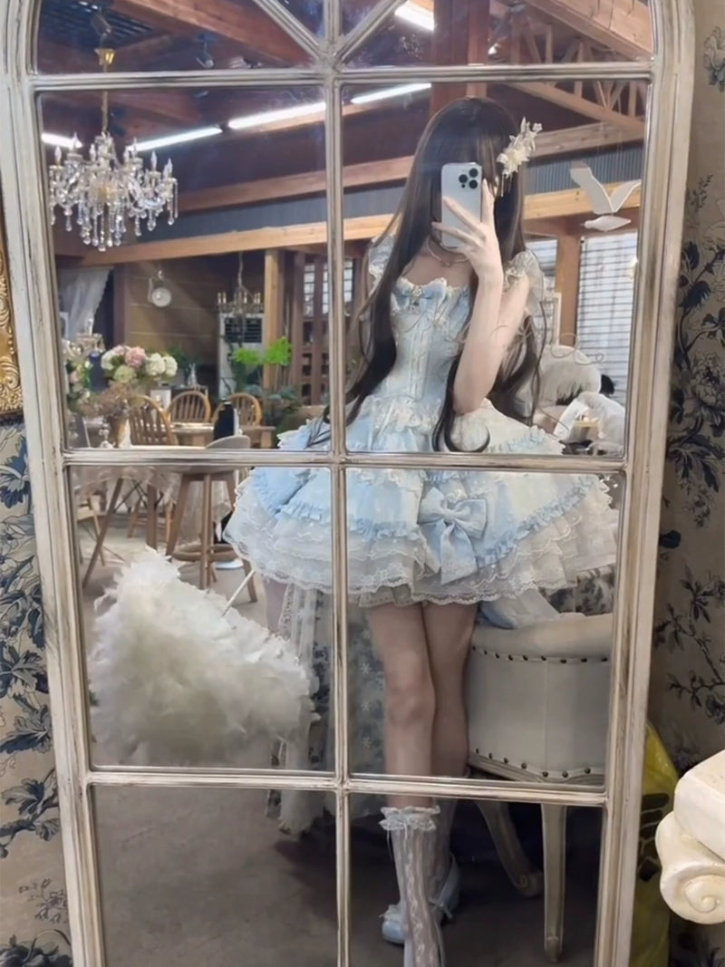 Dream Bunny - Cloud Fluff Sweetheart - Ruffled JSK with Train and Waist Bow