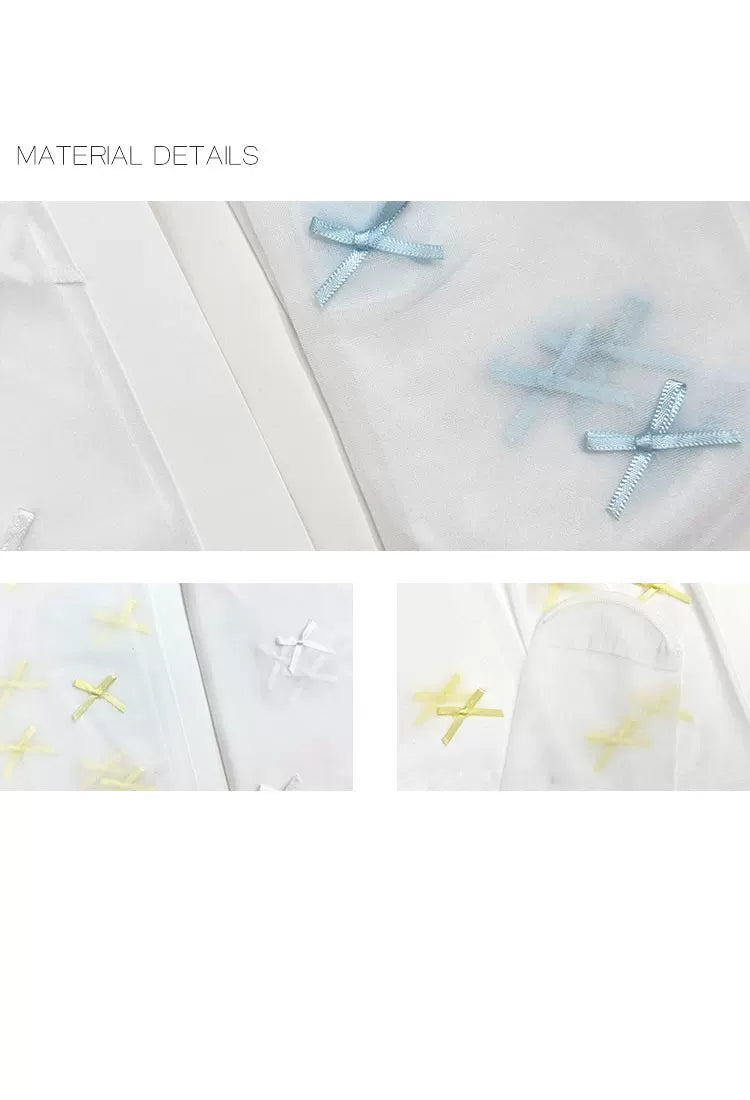 White Socks - Ballet Bow - Blue, White and Pastel Bow Tights with Lace Frills