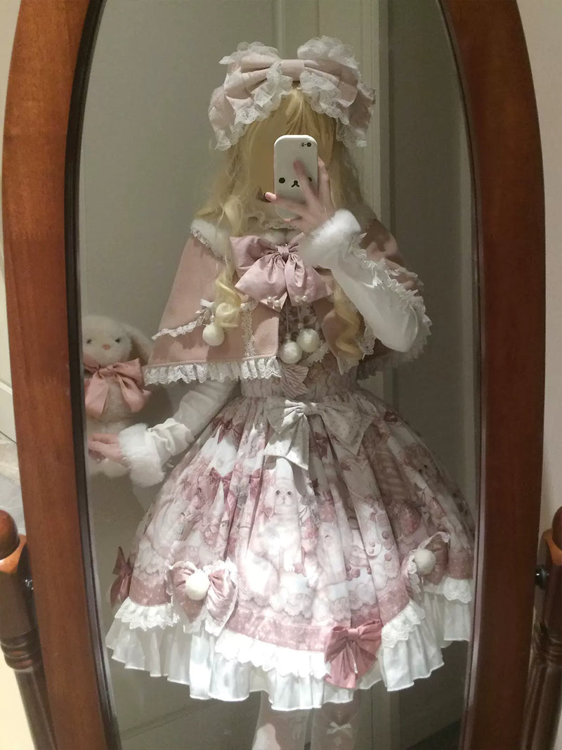 Sweet Promise - Pink Ribbon Princess - Pink JSK with Lace-Trimmed Ruffles