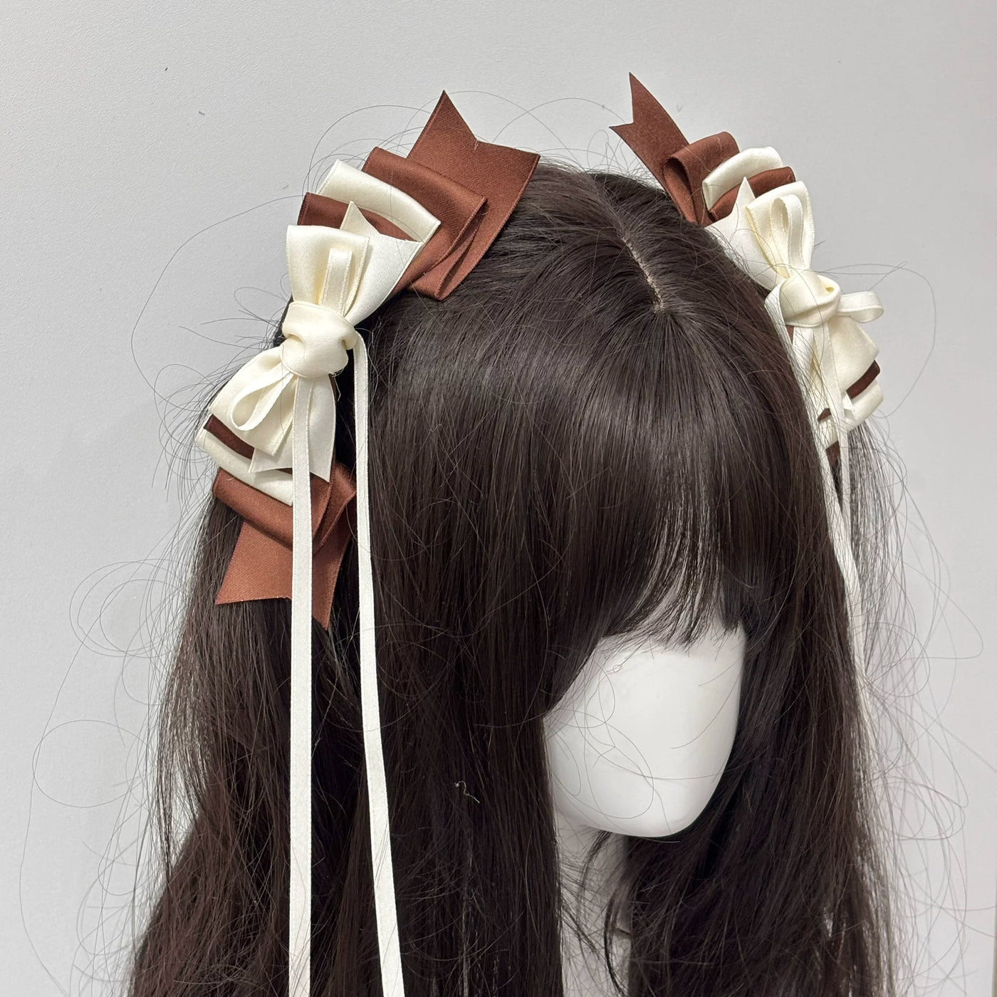Cat Tart - Winter Sonata - Layered Bow Side Hair Clip with Trailing Ribbons