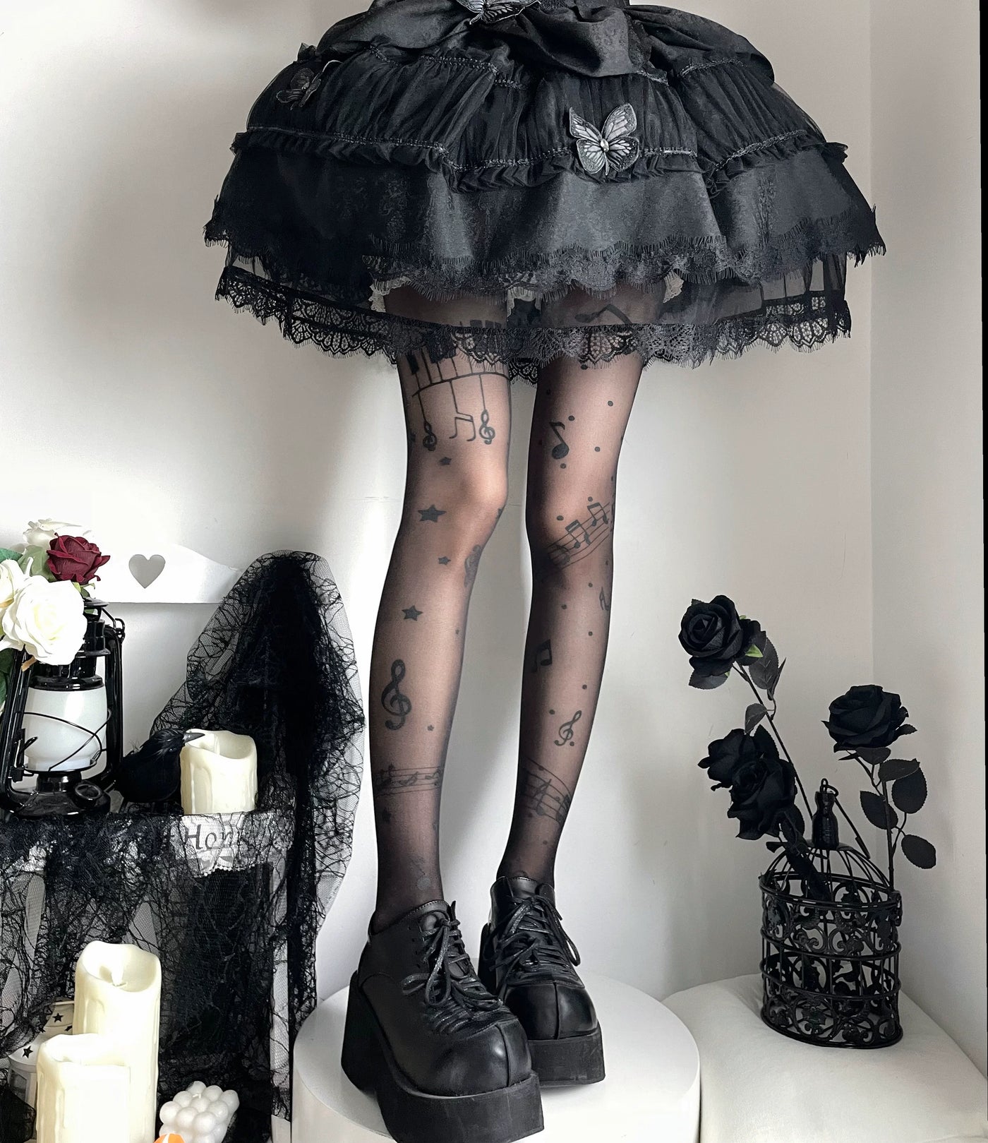 Fantasy Doll - Piano Notes - Musical Note Tights with Piano-Key Print