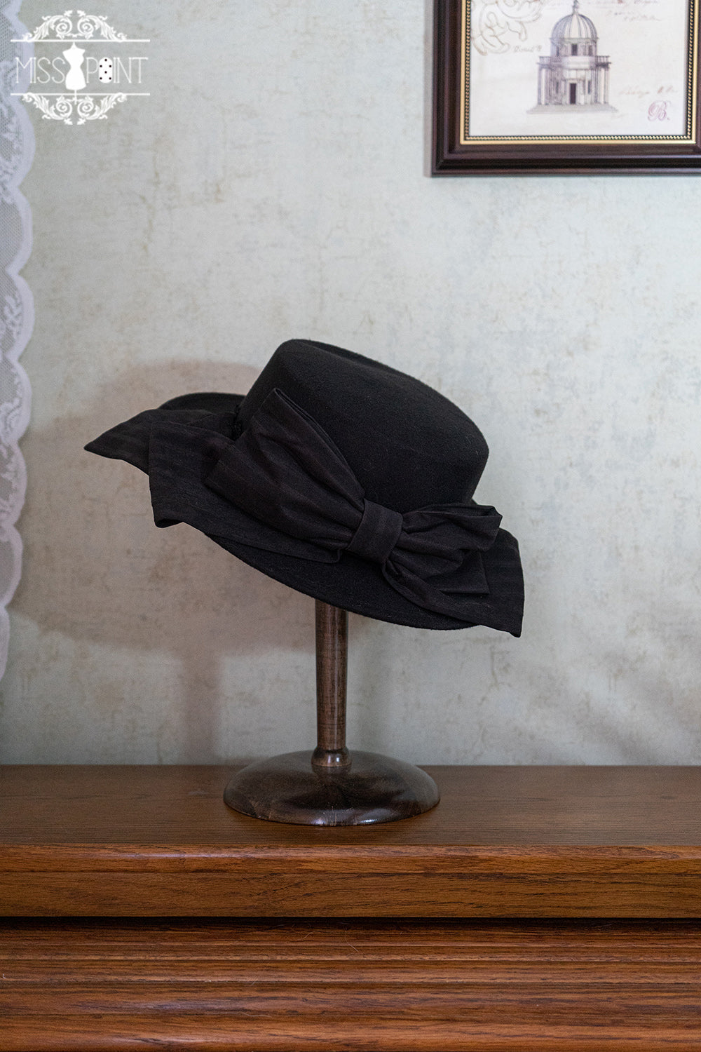 Stripped Lolita Headband Veil Hat Clip Necklace black top hat