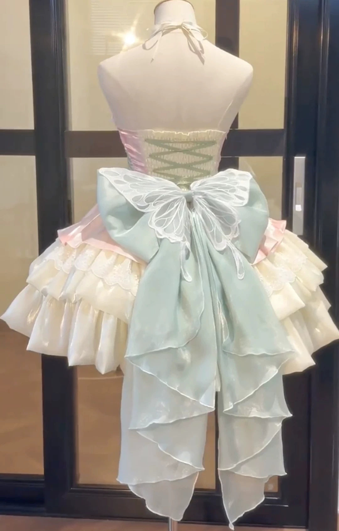 Creamy - Powder Green Halter - Powder Green JSK Dress with a Layered Skirt