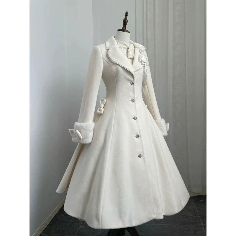 Creamy - Noble Lady - Off-White Lolita Coat with Bow and Button Front