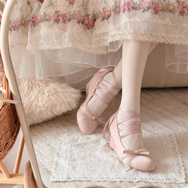 MODO Ballet Dream Ribbon Wedge Lolita Shoes – design details