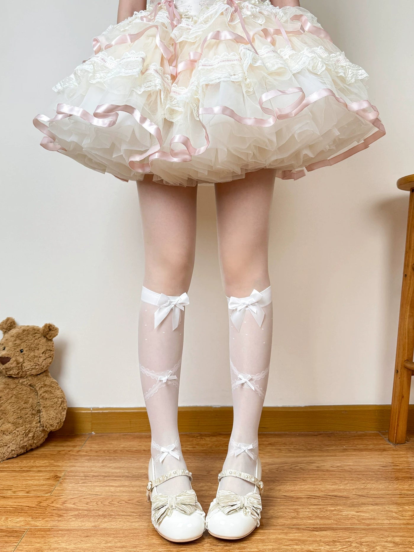 Chubby Bear Tales - Love Letter - Mid-Calf Socks with Lace Trim and Bows