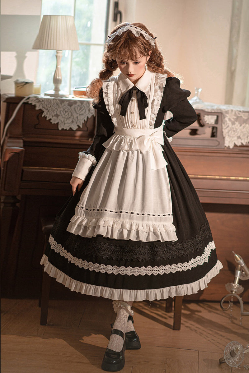 Your Princess - Maid Lolita Puff Sleeve Black Dress - OP Dress