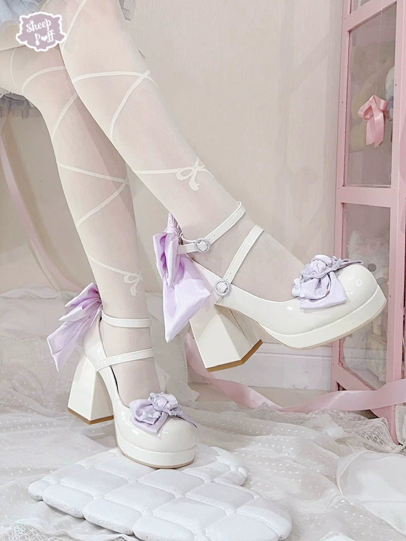 Sheep Puff Dream Crush Lolita heels featuring pastel pink and white design with cute puff details and a chunky heel.