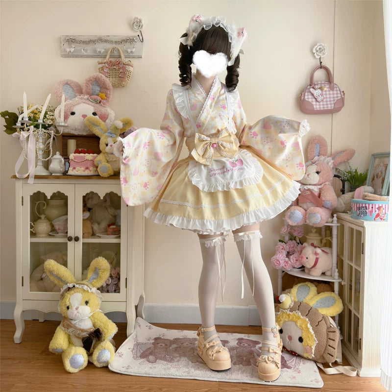 Lady Han Summer Cat Maid dress by Lolita Fetch featuring a cute maid costume with cat ears and frilly details.