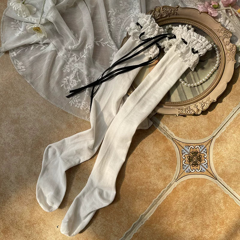 Sock Noble - Ribbon Lace - Thigh-High Socks with Ruffled Lace Cuffs