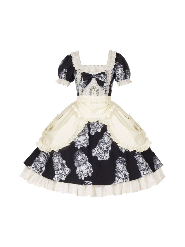 With PUJI - Doll Night - Vintage Twin Lolita OP Dress Embroidered Doll Dress detail view 5