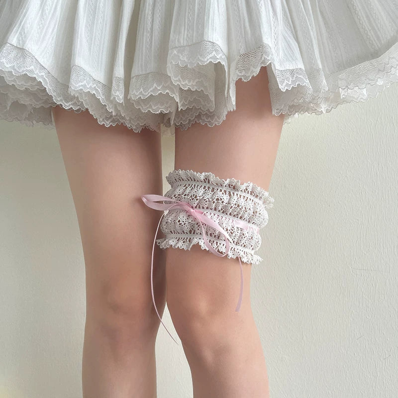 Sock Noble - Layered Ribbon - Lace Thigh Garter with Ruffled Tiers and a Ribbon Tie