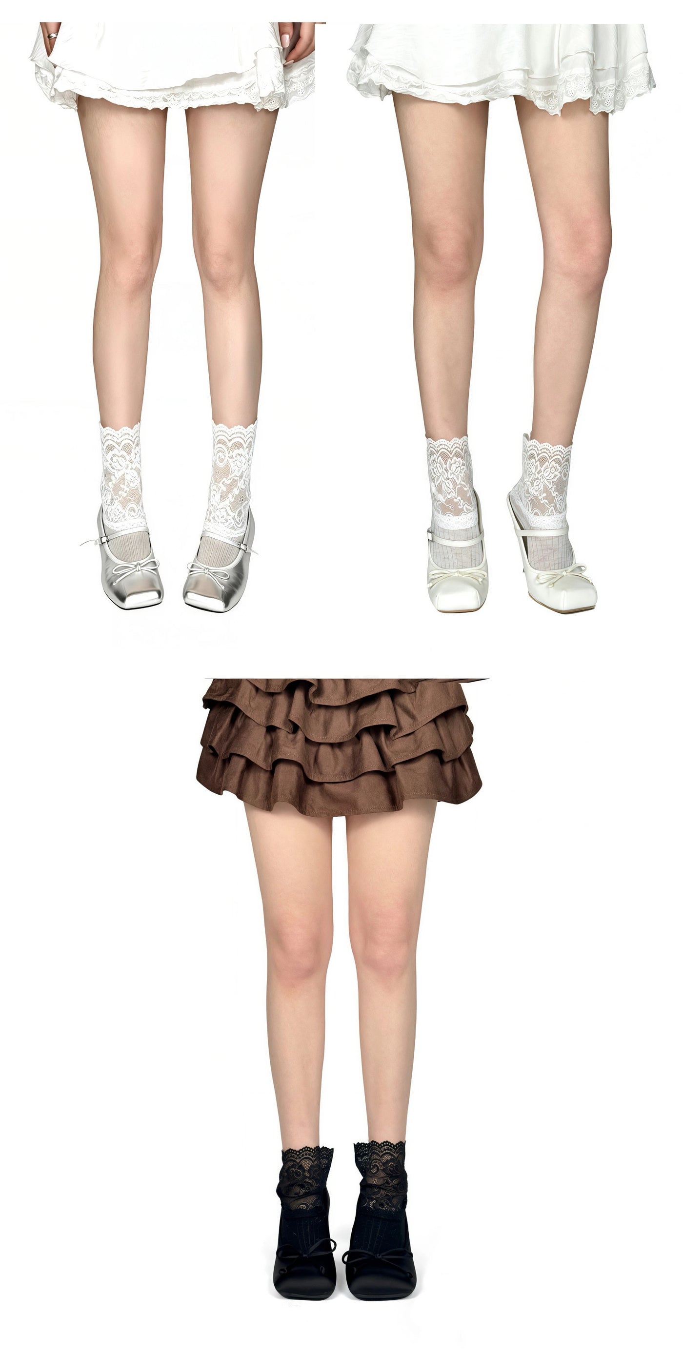White Socks - Ballet Lace - Mid-Calf Socks with Scalloped Lace Trim