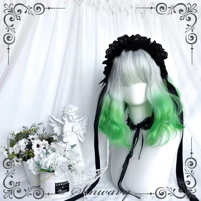 Silver-green gradient gothic short wig - view 5