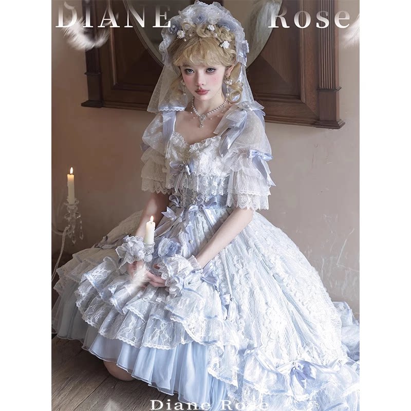 Flora Muse - Lolita Formal Gown - Long Tiered Dress with Lace Trim