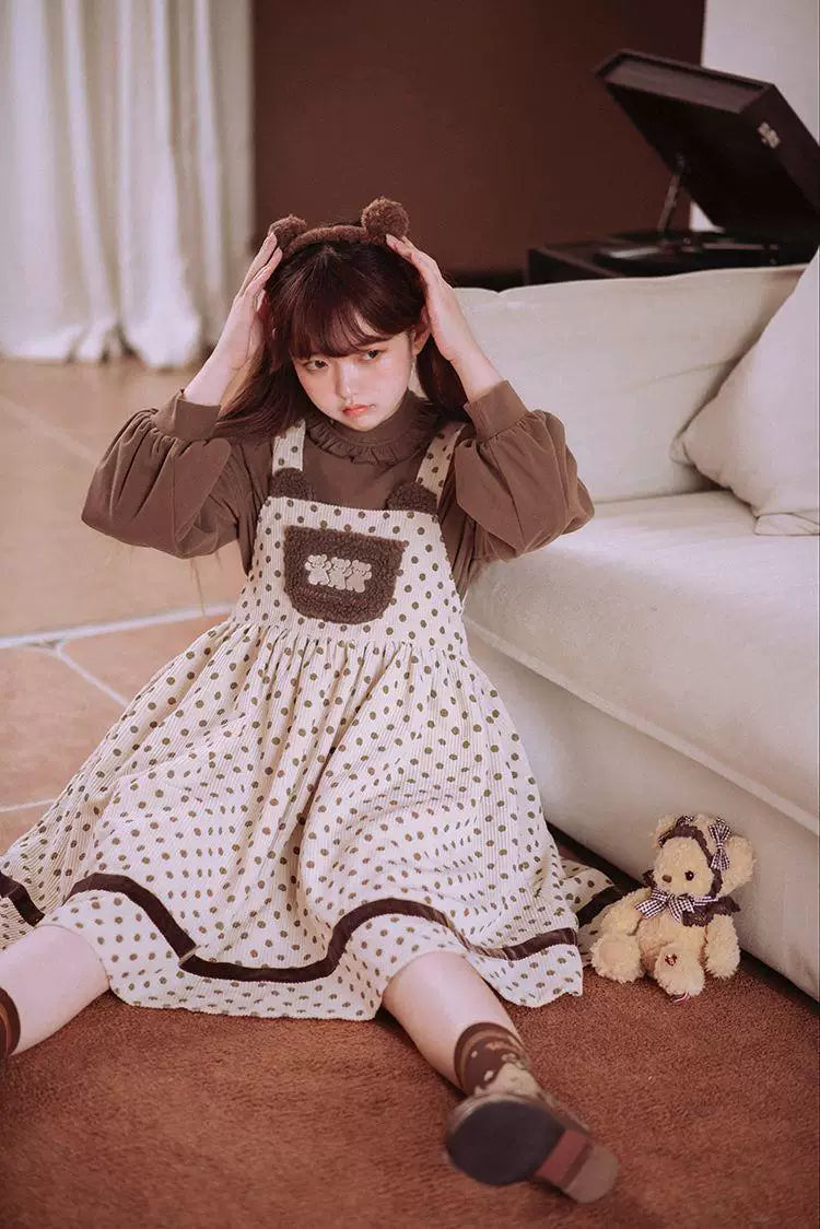 Sweetheart Dream Machine - Sleepy Bear - High-Neck Base-Layer Top with Lettuce-Edge Trim