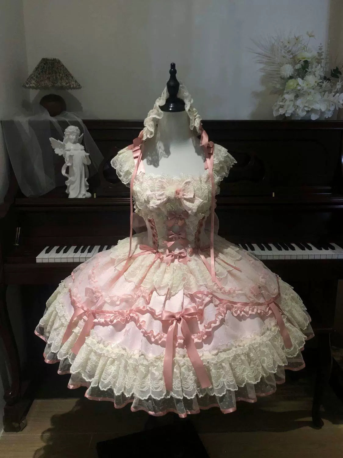 Sweetheart Dream Machine - Rose Poem Ballet - Strappy JSK dress with lace ruffles and ribbon bows
