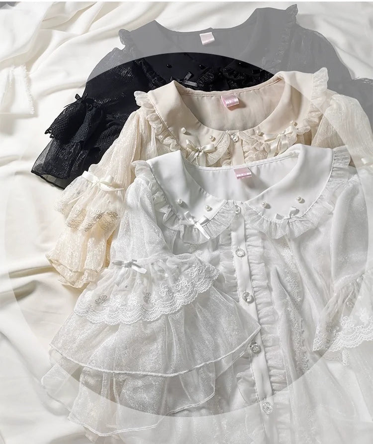 Sakurada Fawn - Lolita Sweetheart Cute Snowflake - Chiffon Blouse Petticoat