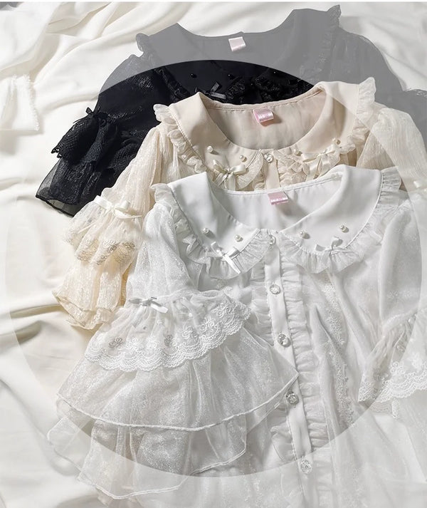 Sakurada Fawn - Lolita Sweetheart Cute Snowflake - Chiffon Blouse Petticoat