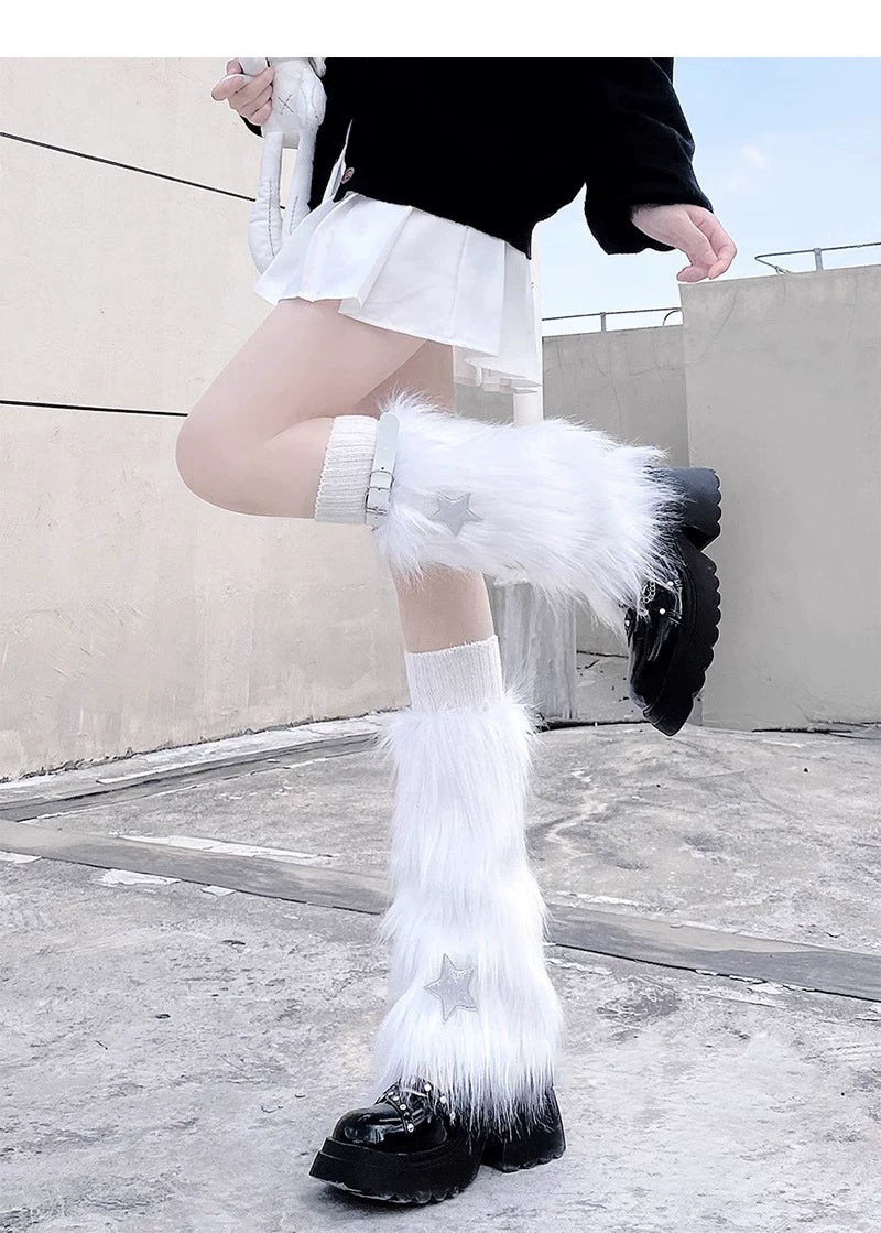 Floral Milk Cat - Starry Y2K - Furry Leg Covers with Star Details
