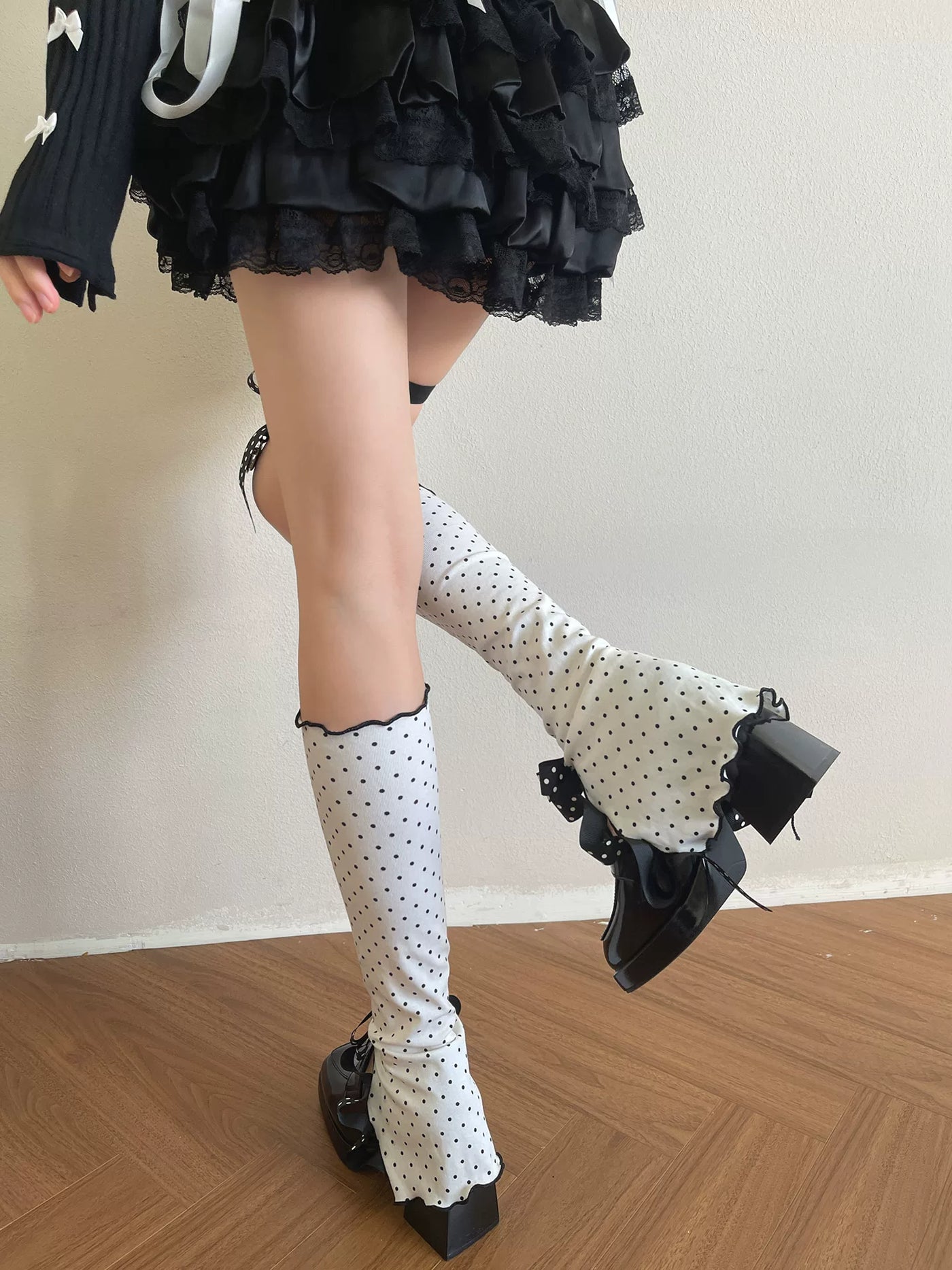 Sock Noble - Polka Dot Ruffle - Sock Covers or Clip Ring with Layered Bows