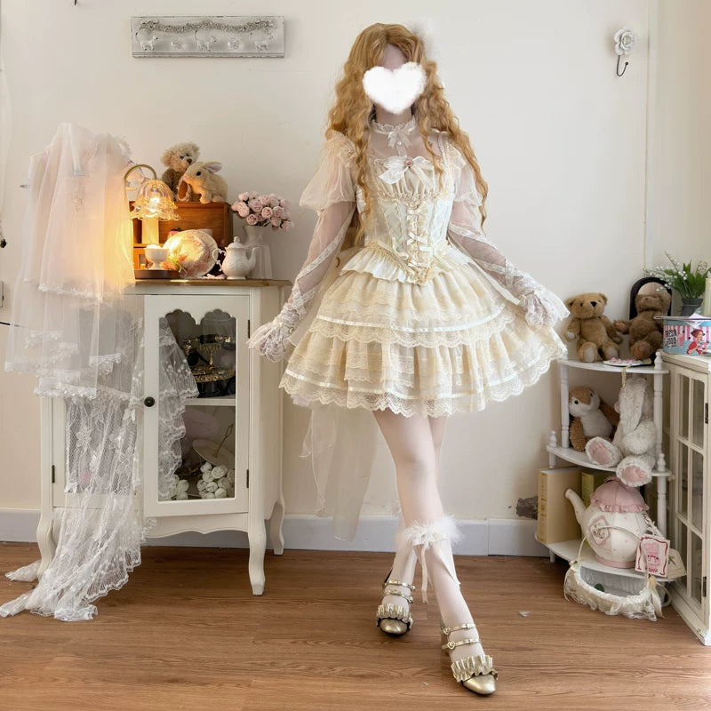Lady Han Maiden's Heart ballet bridal JSK dress in soft pastel fabric with intricate lace and bow details, perfect for elegant occasions