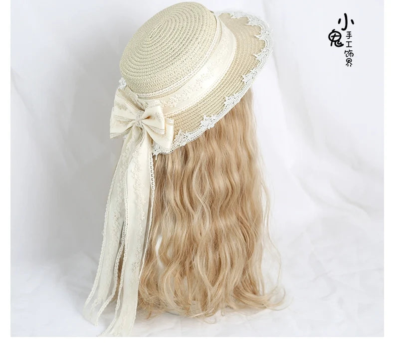 Xiaogui - Country Lolita Handmade Lace Straw - Hat Headwear