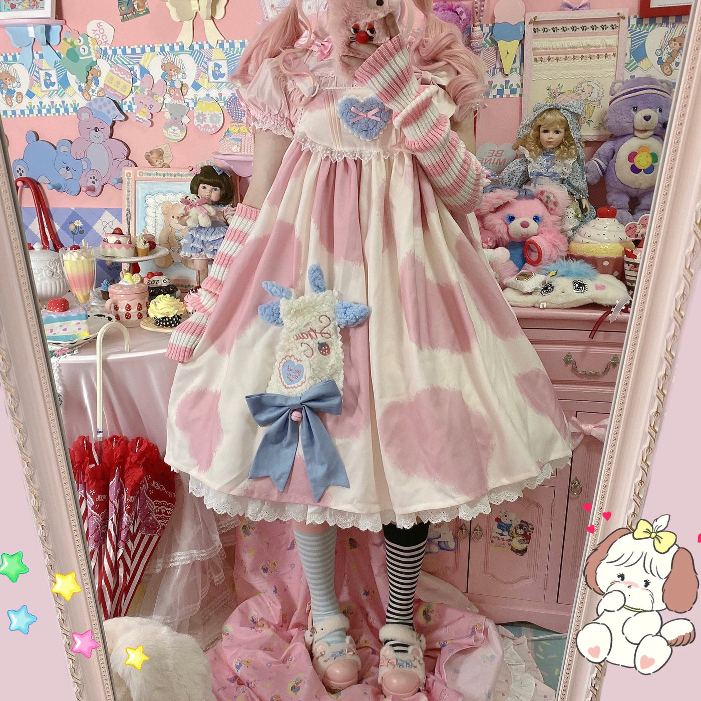 Tata Long Ear - Little Milk Cake Cow Print - JSK dress with a cow-print pattern