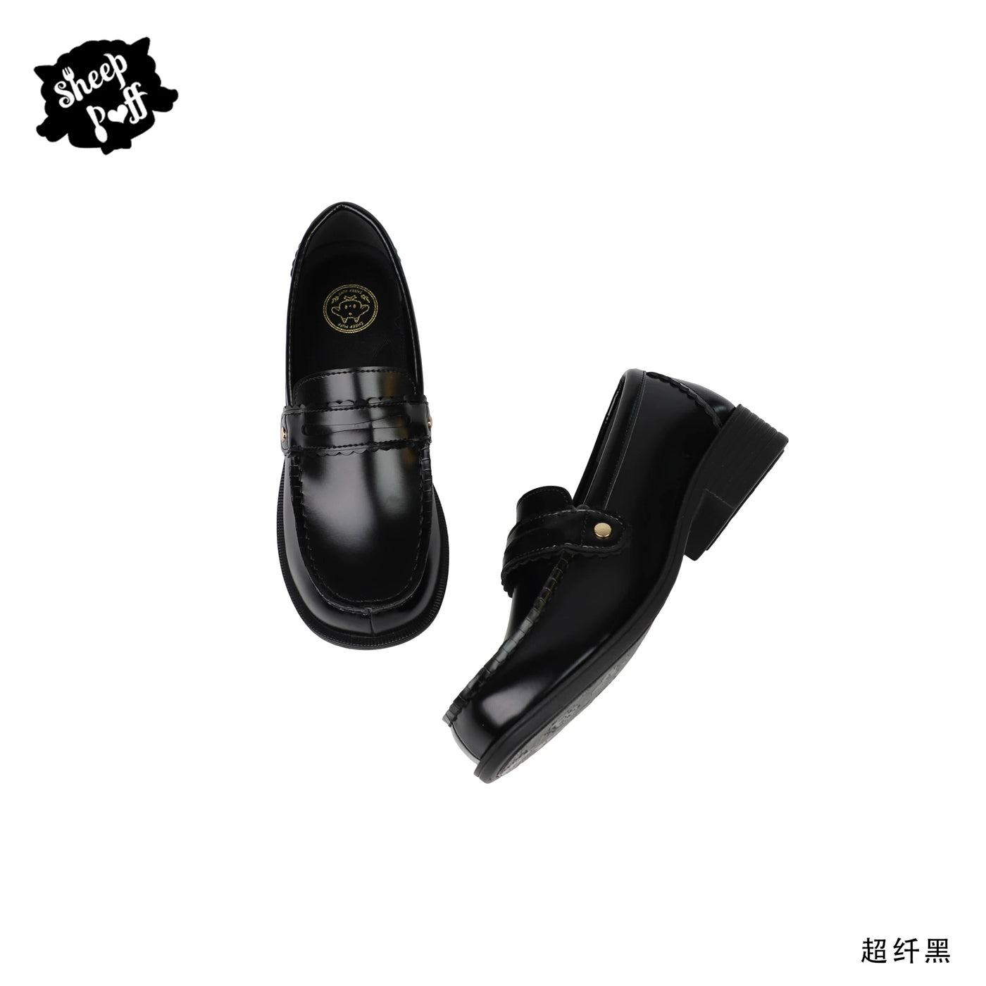 Sheep Puff Lolita shoes featuring a cute sheep puff design, white and black color, suitable for fashion or costume wear.
