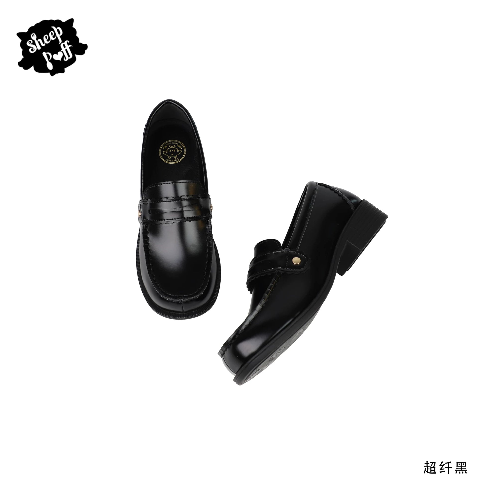 Sheep Puff Lolita shoes featuring a cute sheep puff design, white and black color, suitable for fashion or costume wear.