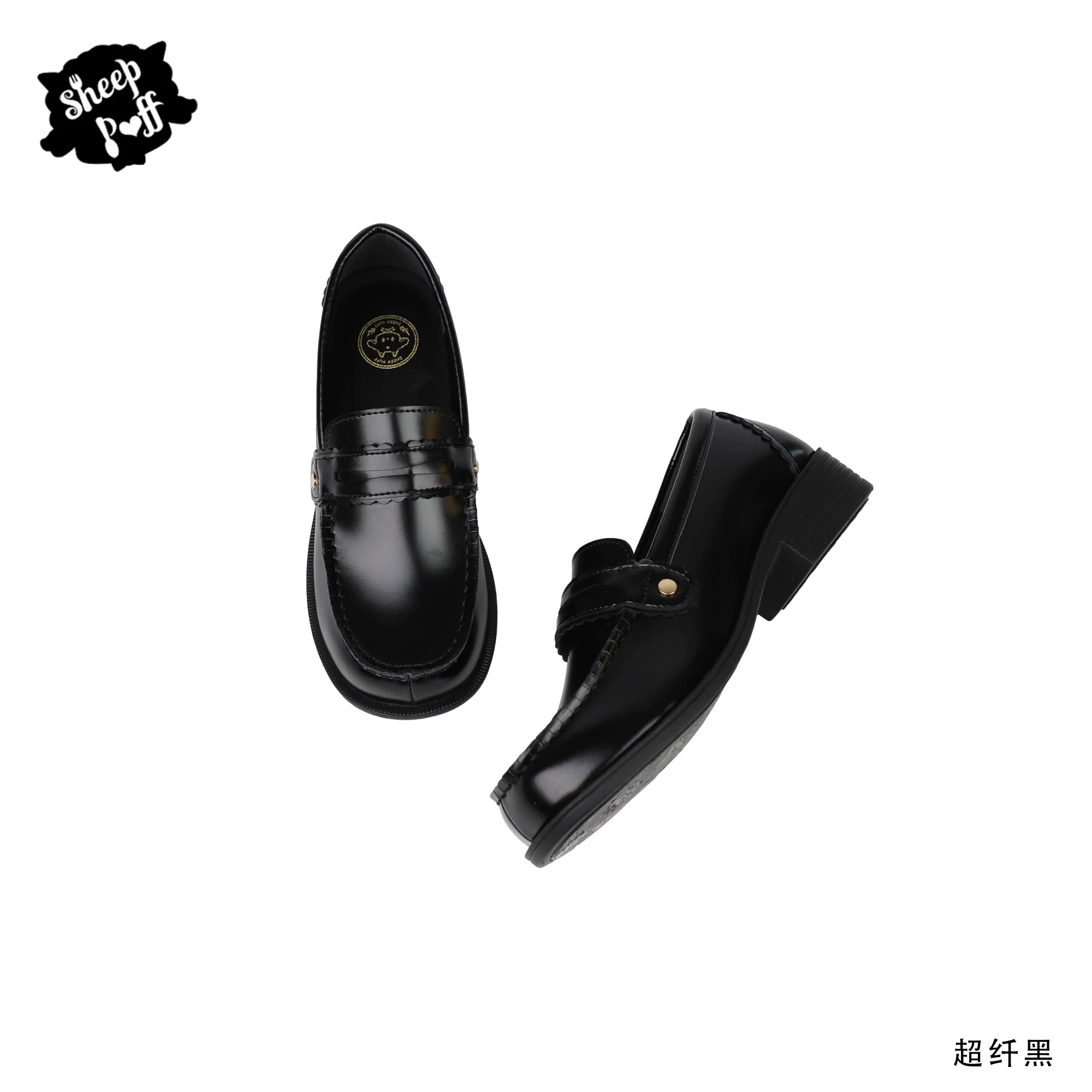 Sheep Puff Lolita shoes featuring a cute sheep puff design, white and black color, suitable for fashion or costume wear.