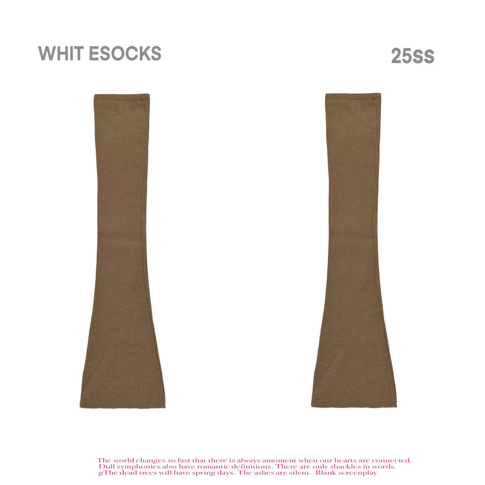 Light coffee ribbed slouch leg warmers with a flared cuff