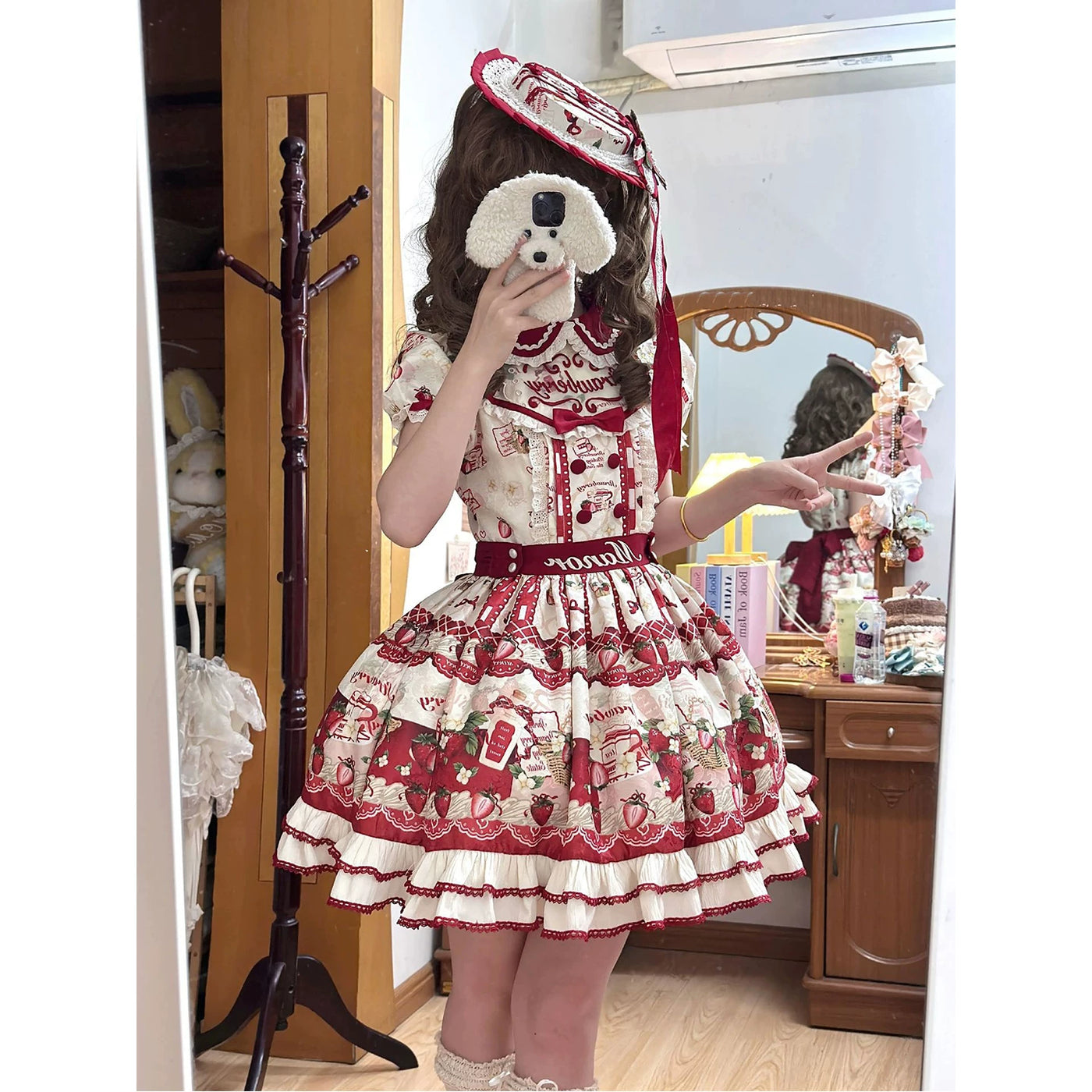 Creamy - Strawberry Field - Red OP Dress with Strawberry Print