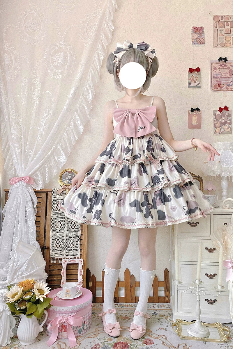 Baozi Pig - Teddy Bear Tiered - Three-Tier JSK Dress with Lace Edging