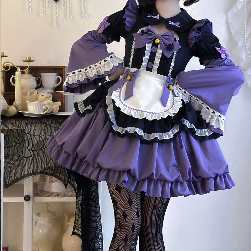 Lady Han Oath Maid cute Lolita dress with lace details, white apron, and bow accents, styled as a maid costume for women.
