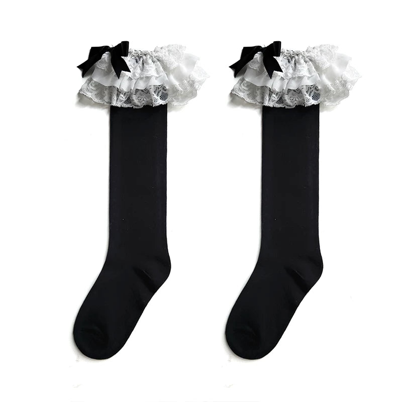 Sock Noble - Flower Banquet Autumn - Layered Lace Bow Socks