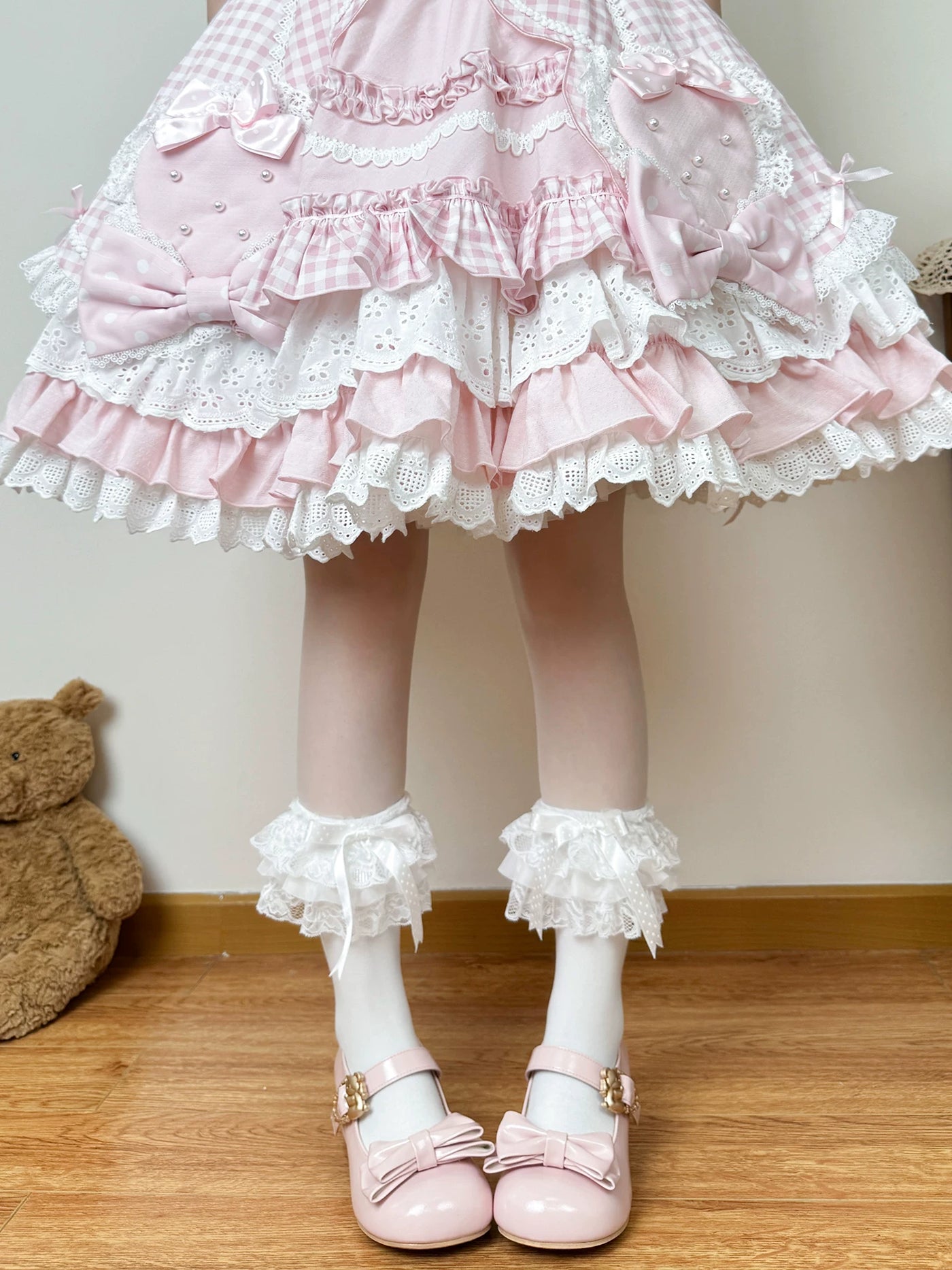 Chubby Bear Tales - Ballet Doll - White Socks with Polka-Dot Bow