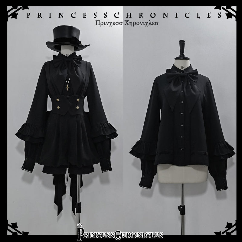 Princess Chronicles - Doll - Black Ouji Lolita Shirt with Removable Large Bow Tie